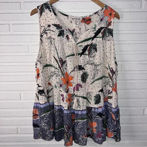 Sky and Sand Cream and Floral Tiered Flowy Bohemian Top, Women’s Size Medium